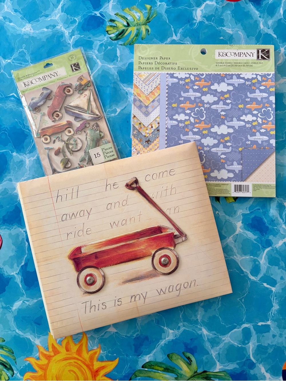 MINI K&Company Boys Hopscotch Wagon Scrapbook Album & Paper 8.5x8.5 K & Co